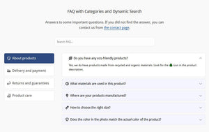 FAQ section with Categories and Dynamic search
